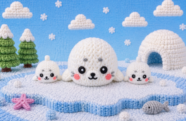 Foca blanca con crías (liso o crochet)