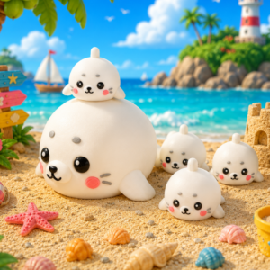 Foca blanca con crías (liso o crochet)