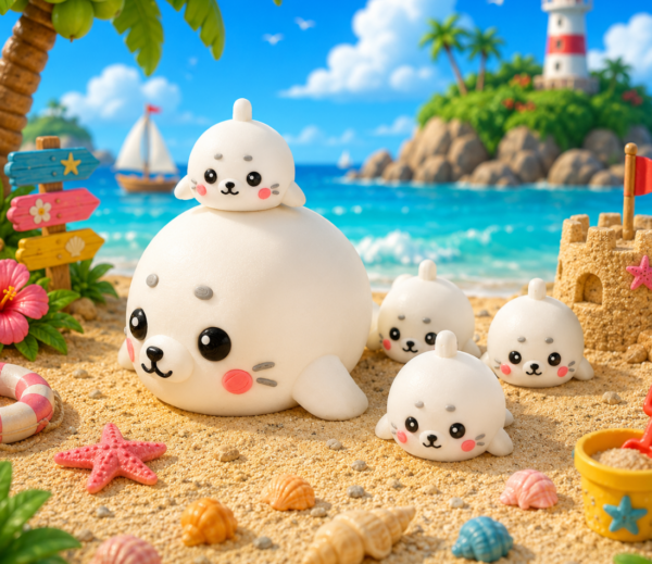 Foca blanca con crías (liso o crochet)