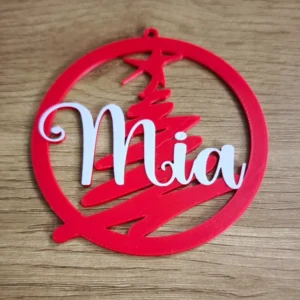Bola con árbol rojo y nombre